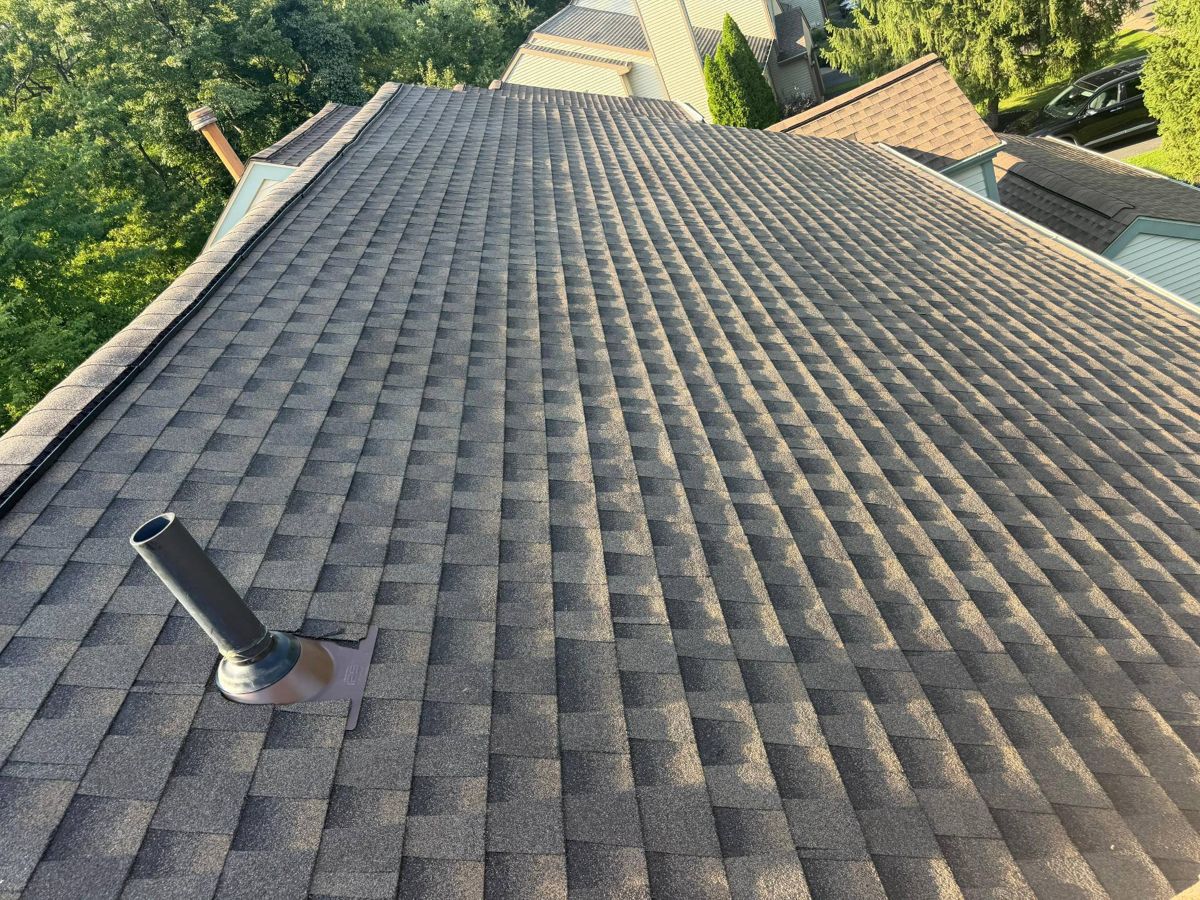 Finished GAF Timberline HDZ roof with a new pipe boot on a Newtown home
