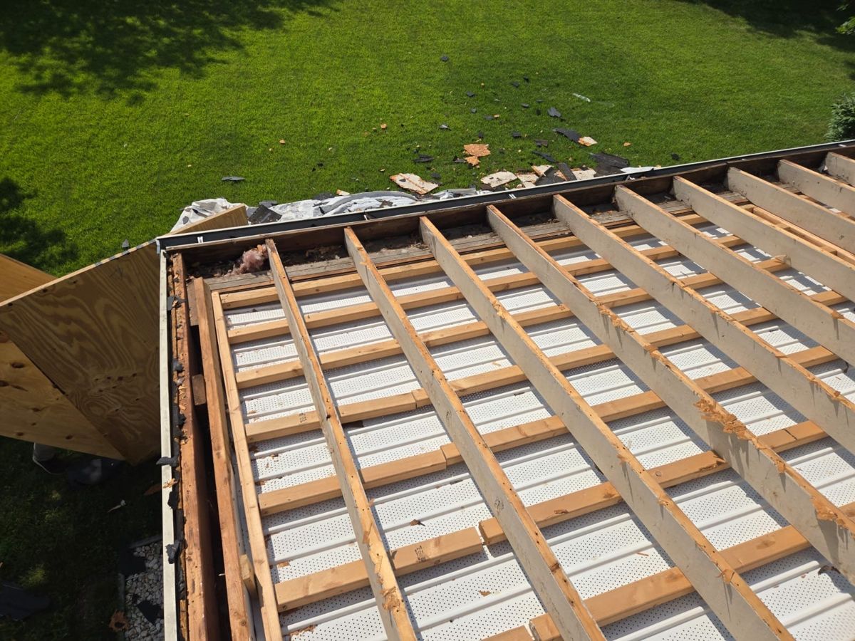 Roof opened down to the rafters after rotted decking was removed in Chalfont, PA